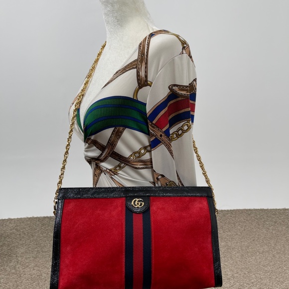 Gucci Ophidia Red Suede Chain Shoulder Bag - Picture 12 of 14